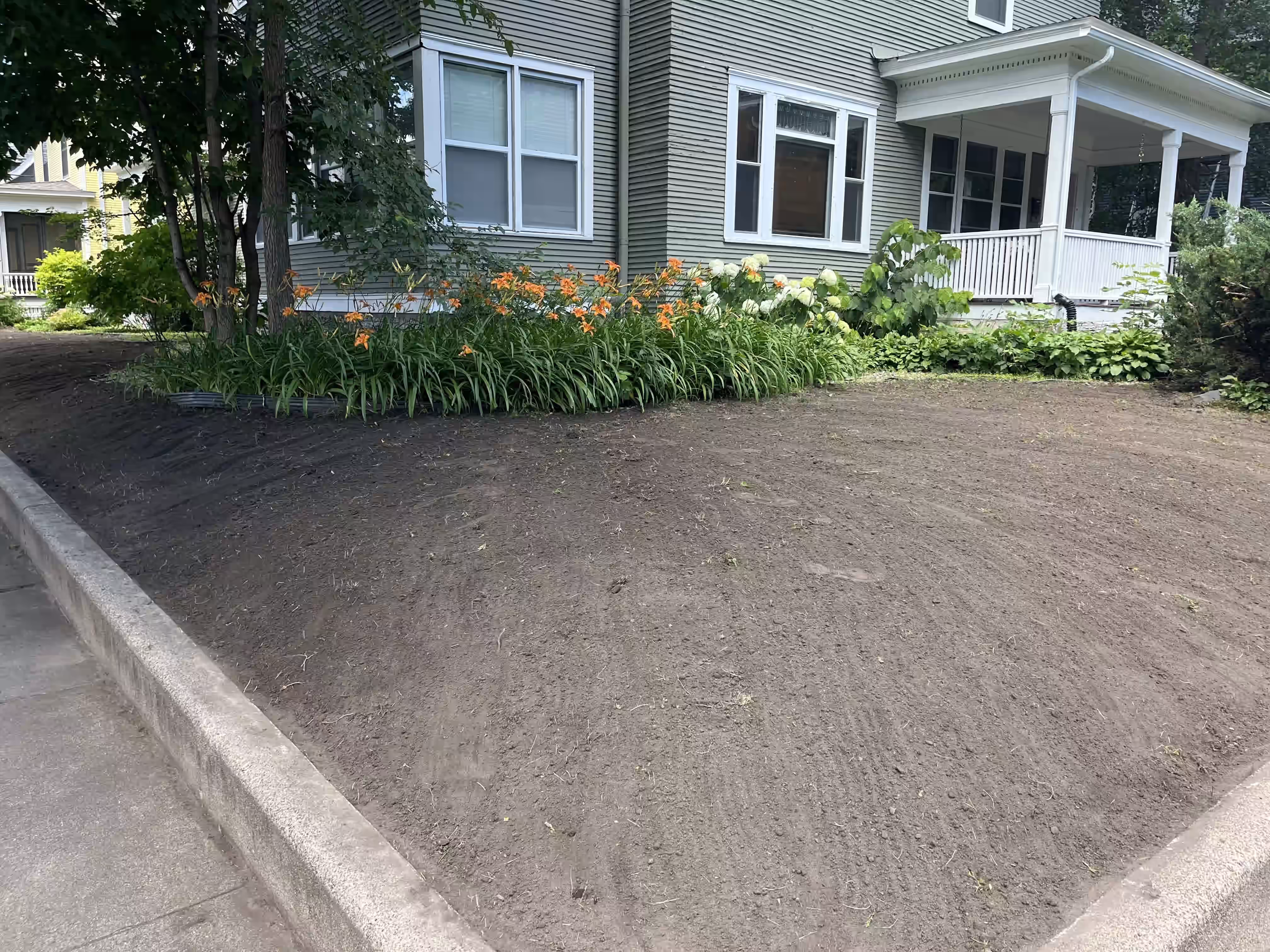 Sod removal and fresh sod installation